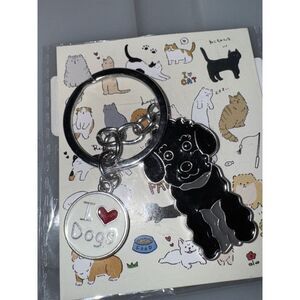 Black Poodle Key Chain I Love Dogs Enamel print Dog Key‎ Ring Bag Charm New